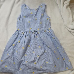 H&M Blue and Yellow Striped Lemon Print Sleeveless Dress